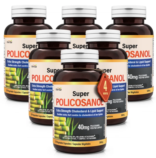 폴리코사놀 40mg 120식물성캡슐 9가지 지방족 알코올 99.23% 옥타코사놀 62.56% 함유 고함량 슈퍼 Policosanol 허바 캐나다, 6개, 120정 - 쿠팡