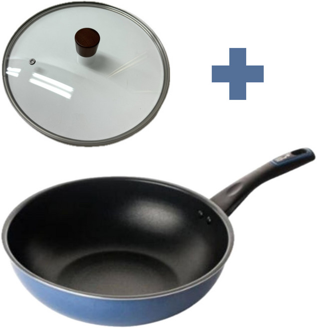 도루코 퓨어 라이트 애쉬블루 IH 2종 프라이팬 세트 (궁28+뚜껑)코팅 웍 인덕션 겸용, 1세트, IH 궁중팬 28cm + 유리뚜껑 세트