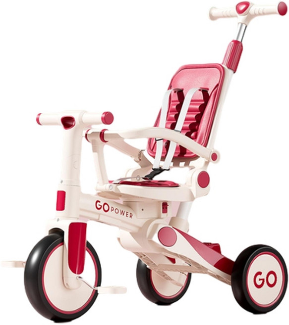 GOPOWER 兒童三輪腳踏車 1-3歲可坐可騎可推車, 磚紅色, 20