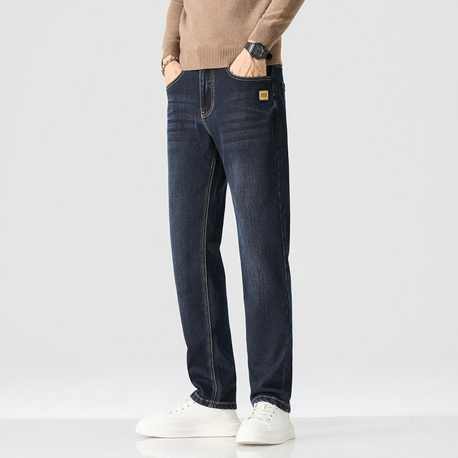 春秋季新款男士耐磨彈力直筒寬鬆商務休閒牛仔褲