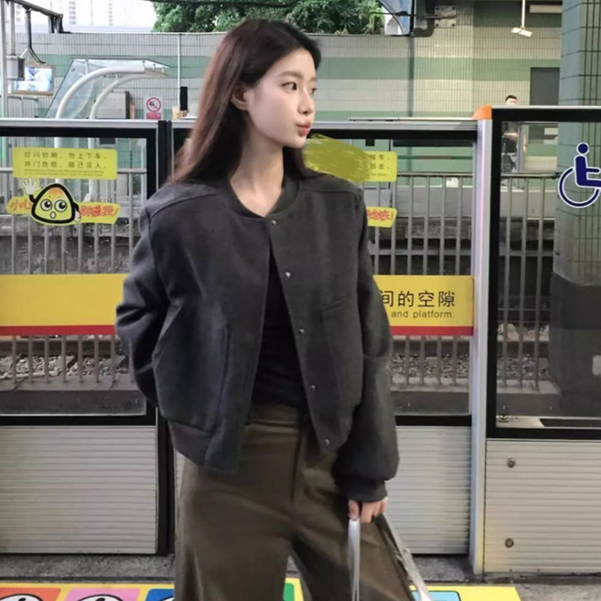 美式復古短款棒球外套 寬鬆休閒夾克上衣