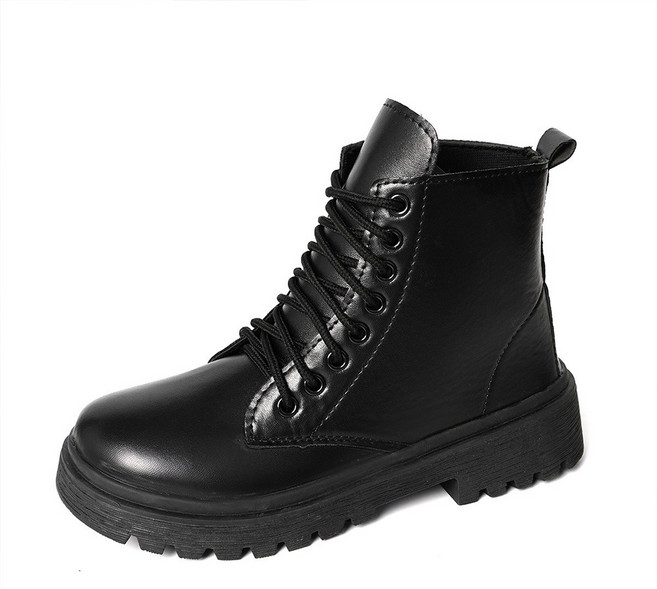 타니즈 록크 가죽 레이스업 사이드 지퍼 통굽 여성 미들 워커 (3.5cm)