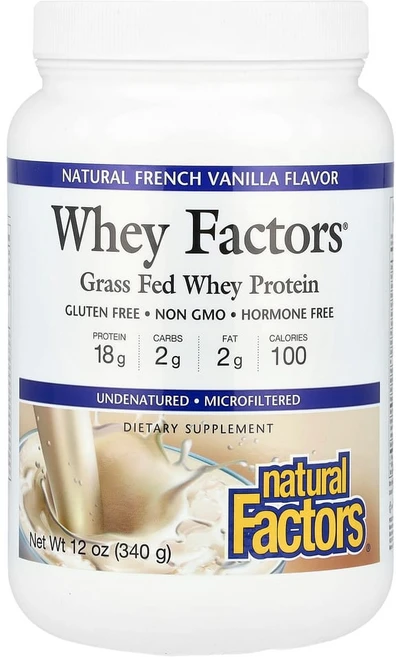 네츄럴펙터스 Whey Factors 목초 사육 유청 단백질 내추럴 프렌치 바닐라 340g(12oz), 340g, 1개 - 쿠팡