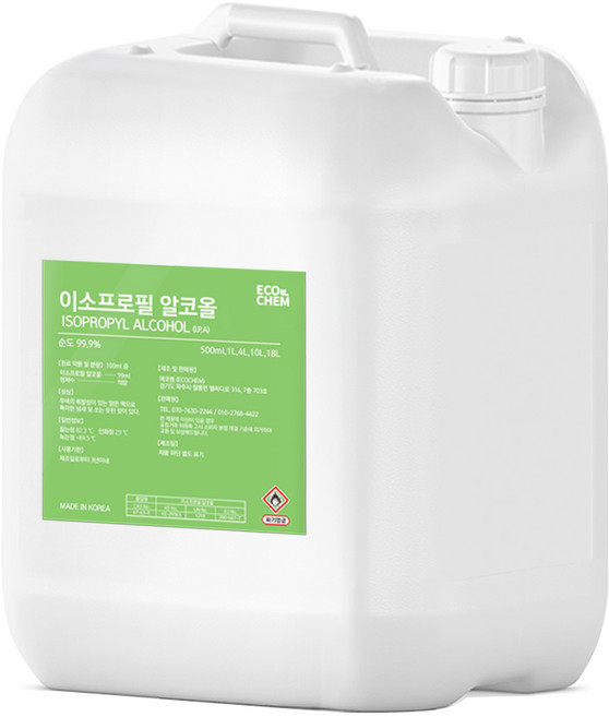 초대용량 이소프로필알코올 99% 4L 10L 18L 유막제거제 소독제 살균제 원료 PCB세척제 3D레진프린터 시약, 1개