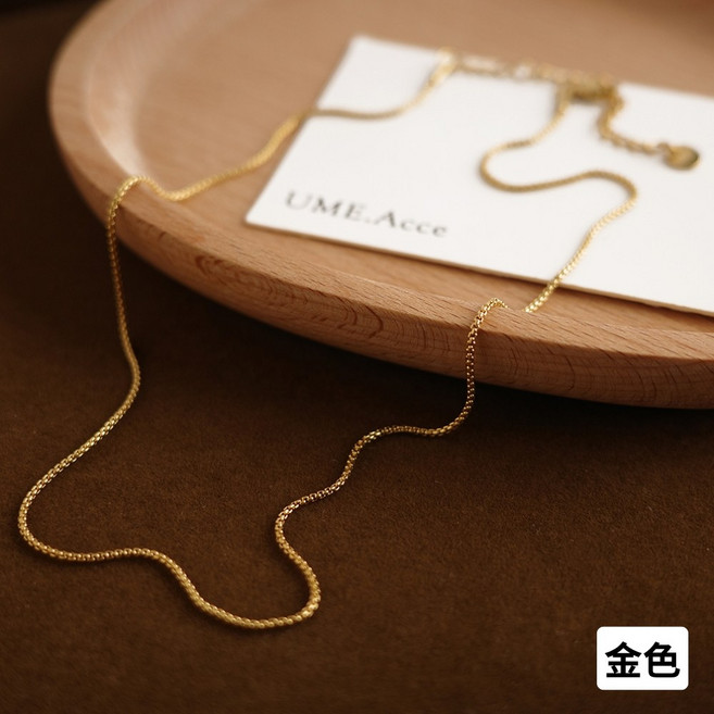 UME 鈦鋼圓弧線超細裸鍊 項鍊 亮銀色/金色 鍍18K金 洗澡可戴 不退色