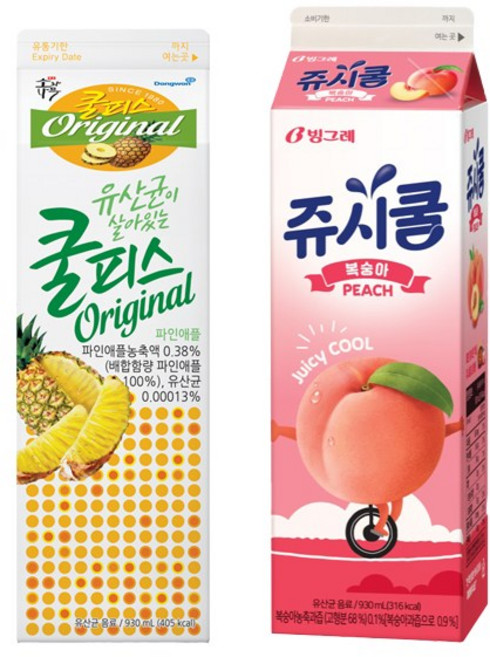 쿨피스+쥬시쿨 930ml 음료모음/쿨피스파인애플2개+쥬시쿨복숭아2개/냉장무배