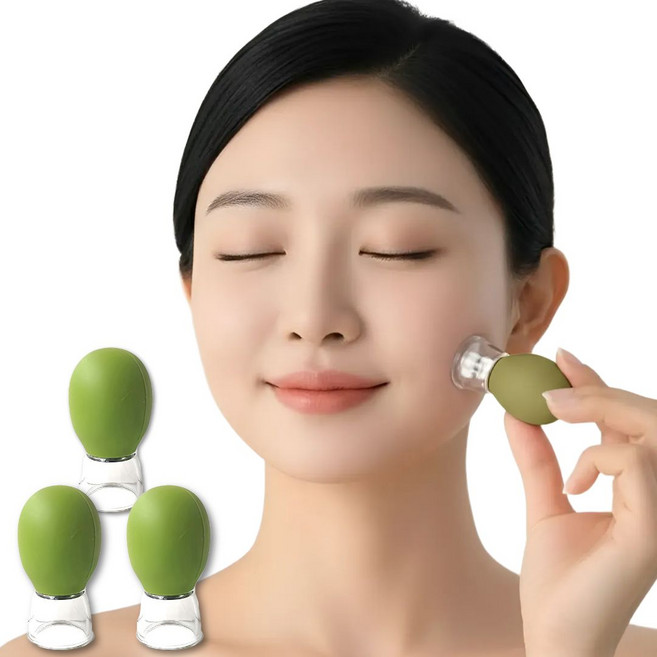 데일리앳 얼굴 V라인 주름케어 리프팅 마사지컵, 3개, 그린