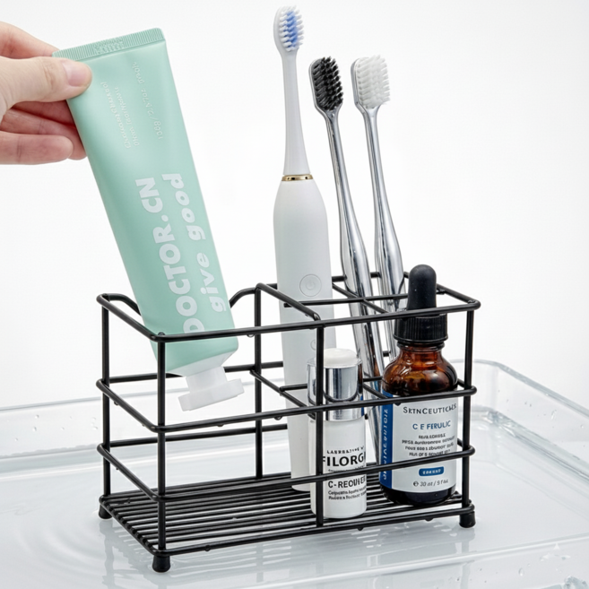 라온드 스탠드 비치형 칫솔 거치대 칫솔꽂이 스텐, 1개, Black