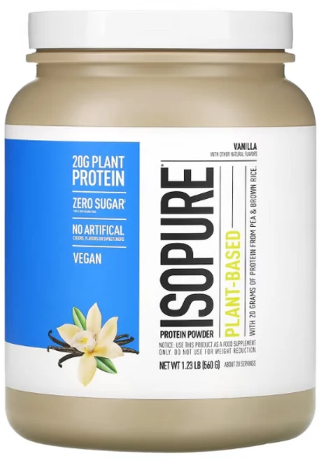 Isopure 식물 기반 단백질 바닐라 558g(1.23lb), 바닐라 558g - 쿠팡