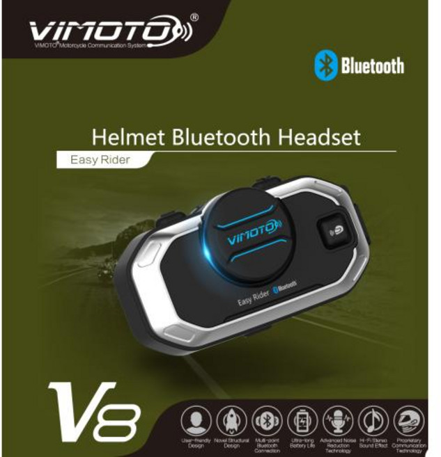 Vimoto V8 영어 버전 오토바이 헬멧 인터콤 블루투스 호환 헤드셋 소음 감소 양방향 라디오 이지 라이더