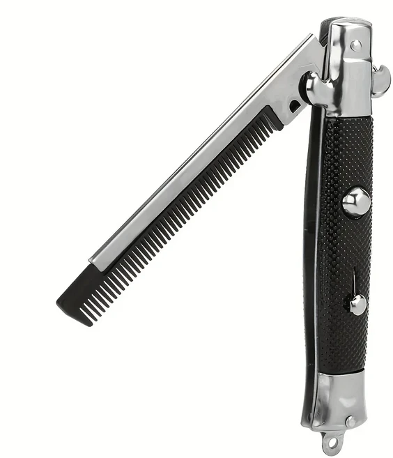 쿠쿠스토어 휴대 접이식 칼 브러쉬 헤어 트리머 빗 스프링 자동 액세서리 도구, 01 A