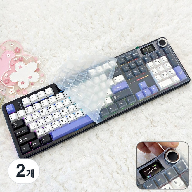 아우라 AULA 독거미 F108 PRO 전용 풀커버 키스킨 키보드덮개 실리콘 커버, 투명, 2개