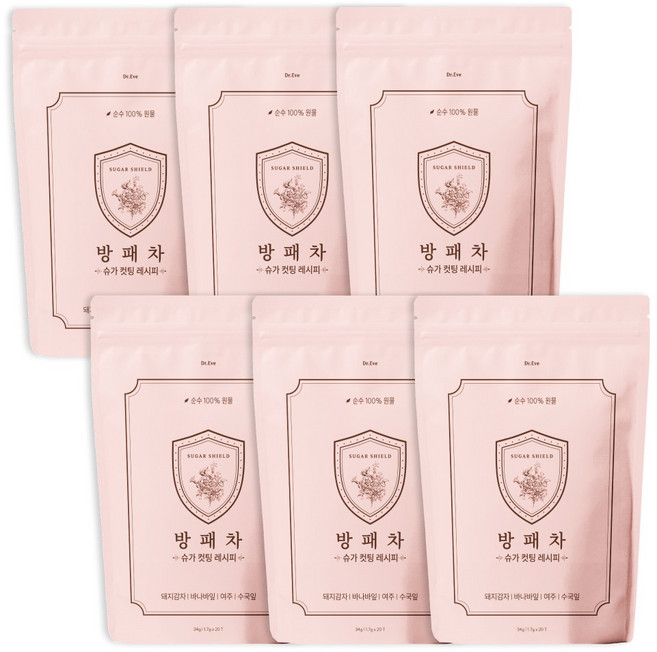방패차 분홍이차 슈가컷팅레시피 돼지감자차 여주차 바나바잎 수국잎 건강차 티백 무당 슈가프리, 1.7g, 20개입, 6개