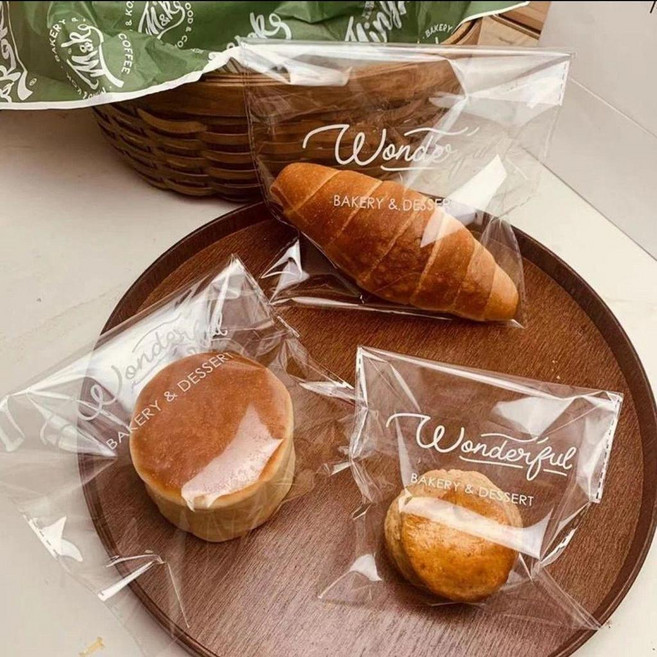 麪包袋歐包吐司泡芙甜甜圈月餅包裝袋可頌牛角包自粘袋子 副廠商品, 中號 英文款 17*20cm,500個裝, 1個