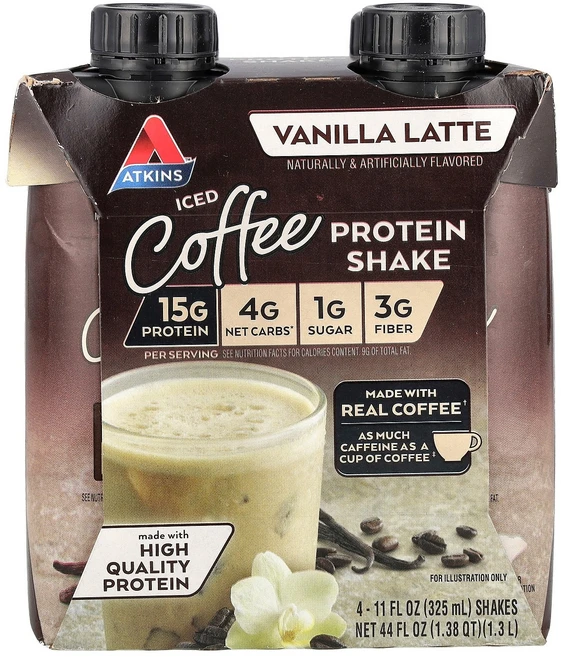 Atkins 아이스 커피 Protein 셰이크 바닐라 라떼 4가지 개당 325ml(11fl oz) Atkins (앳킨스), Atkins, 아이스 커피 Protein 셰이크, 바닐, 1개, 325ml - 쿠팡