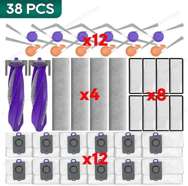 (나르왈 플로우-자동 리필 및 배수 버전) 호환 액세서리 메인 브러시 헤파 필터 먼지 봉투 천 예비 부품, 13 Set 6