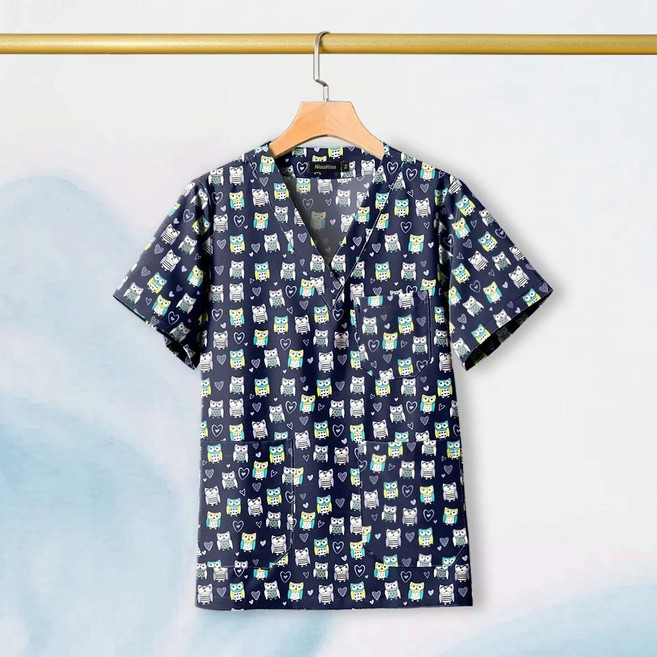 코튼 스크럽 프린트 유니폼 반려동물 그루밍 작업복, 1개, 12. 72045 / D. XXL 사이즈