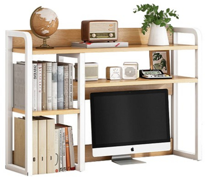 책상선반 우드 책상정리 책장 책꽂이 TS, 화이트, 2단