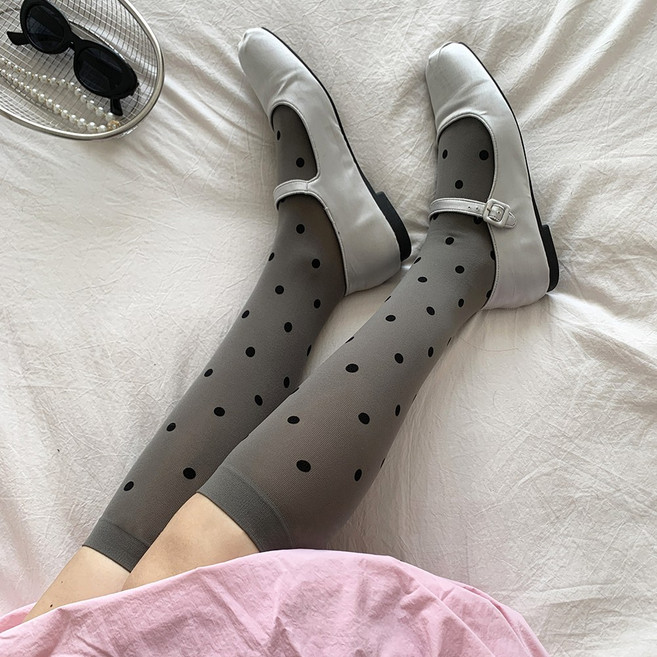 Coablu 여성용 봄여름 빅 도트 패턴 니삭스 데일리 슬림핏 중목양말
