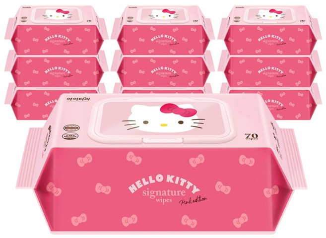 ITC 헬로키티 시그니처 물티슈 캡형, 70g, 70매, 10개