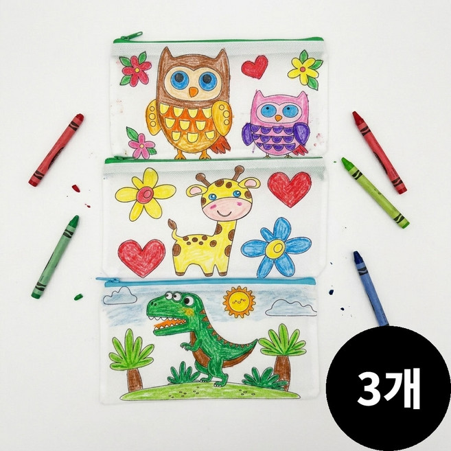 부직포 도안 필통 파우치 꾸미기, 3개, 도안별