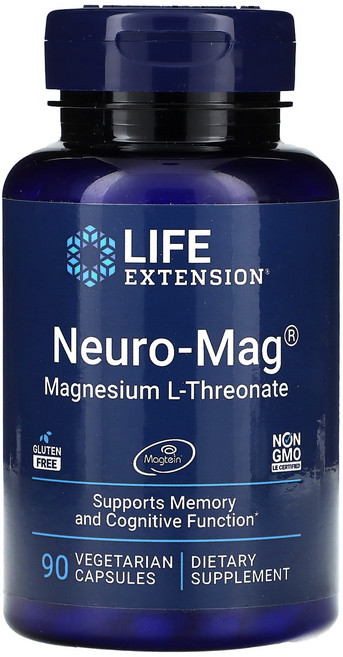 Life Extension Neuro-Mag 마그네슘 L-트레온산 144mg 베지 캡슐 90정(캡슐당 48mg), 90정, 1개