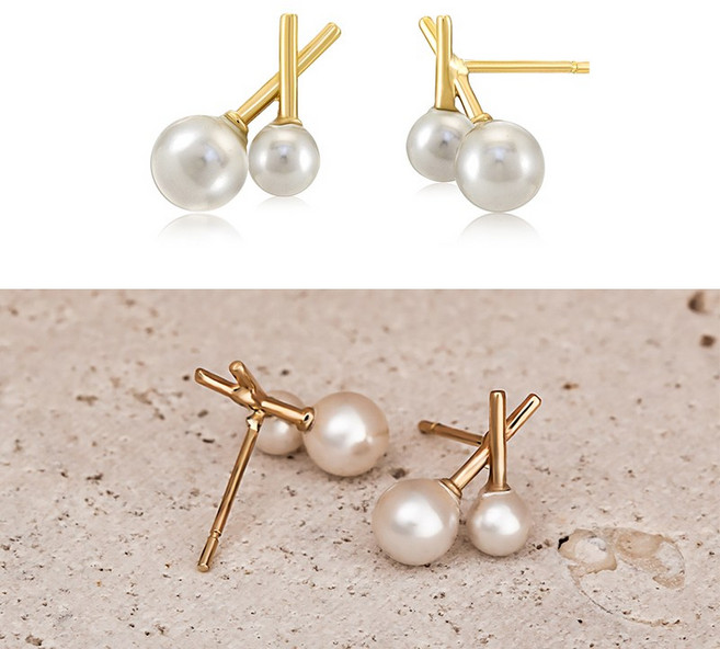 [니지쥬얼리] 14K 골드 X라인 진주 귀걸이