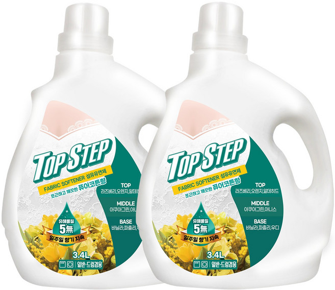 탑스텝 섬유유연제 퓨어코튼 본품, 3.4L, 2개