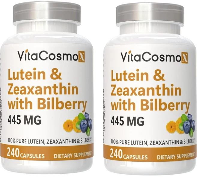 VitaCosmoX 비타코스모엑스 루테인 40mg + 제아잔틴 4mg + 빌베리 400mg 베지 소프트젤 445mg 야채캡슐, 2개, 240정 - 쿠팡