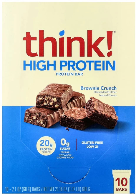 씽크씬 Think (띵크 ) 하이 프로틴바 브라우니 크런치 바 10개 각 60g(2.1oz), 1개, THK70146, 60g - 쿠팡