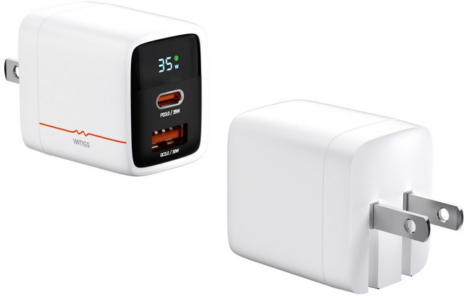 WWNGS 35W/45W GaN 充電器 智慧顯示 雙孔快充充電頭, 1個, 35W