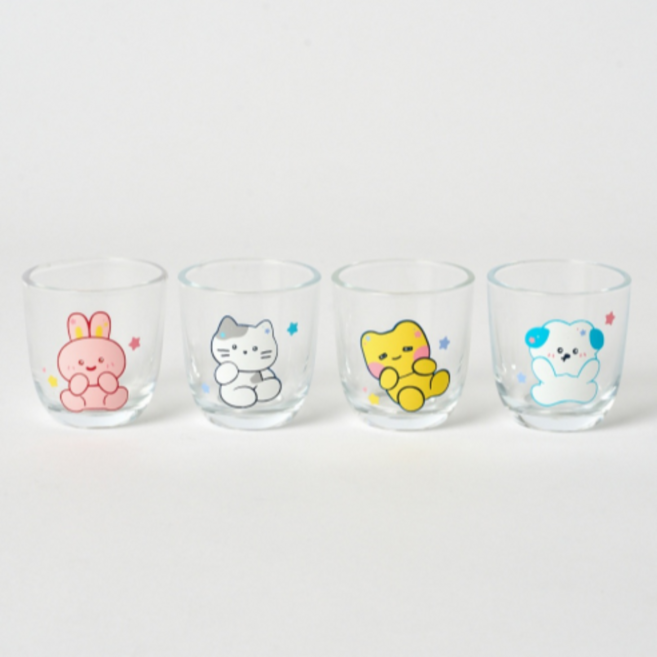 버터 눈반짝 유리 소주잔 밀크캣 + 스크래빗 + 버터군 + 멍솜이 세트, CLEAR 투명, 10세트