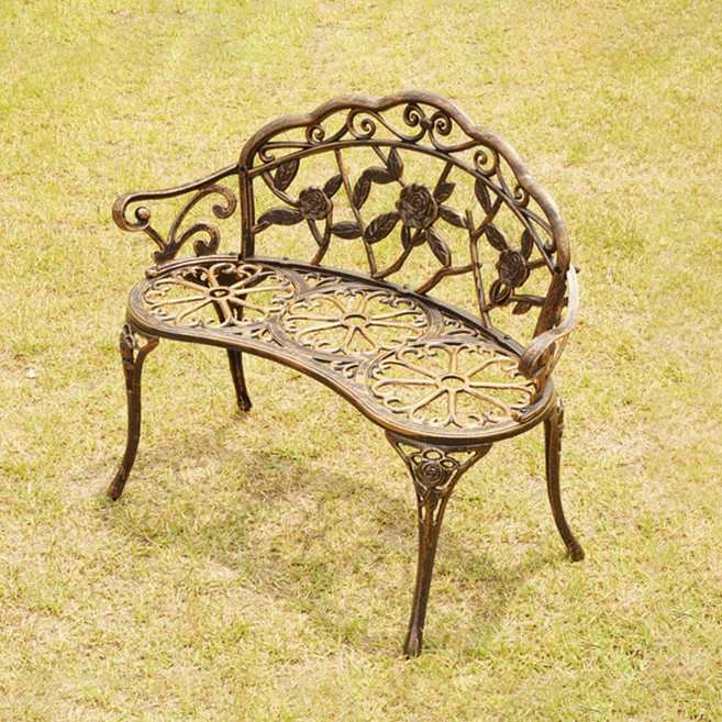 장미 로즈주물 야외 벤치 의자 2인용 카페 정원 테라스 2인 의자, 장미주물2인의자-브론즈