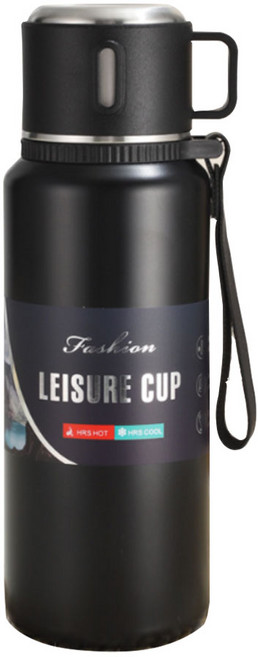 에코럭키 컵뚜껑 보냉 보온병 800ml 대용량, 컵있는 보온병-블랙, 1개