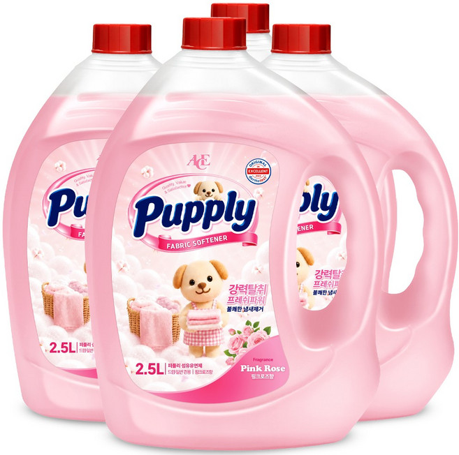 퍼플리 실내건조 고농축 섬유유연제 핑크로즈향 본품, 4개, 2.5L
