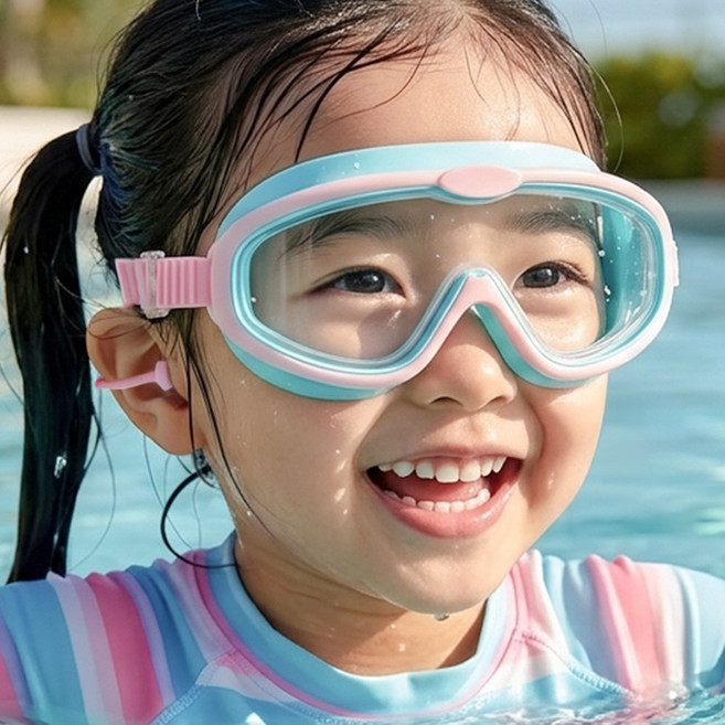 안심소재 우디우디 자국 안 남는 김서림방지 어린이 유아동 고글 수경, 1개, 민트핑크
