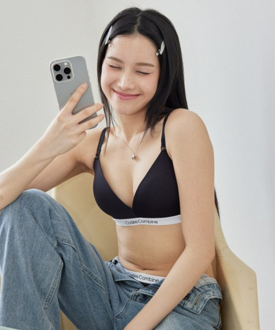 CODES COMBINE INNERWEAR 에어로쿨 트라이앵글 로고 브라렛 팬티세트_블랙 280040