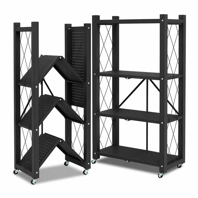 체인지업 폴딩 철제선반 2026 NEW 최신형 접이식 다용도 이동식 철제 주방 베란다 정리 수납장, 4단, 검정