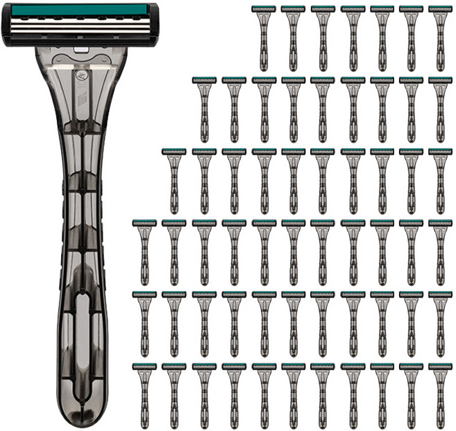 리빙만렙 개별 포장 일회용 블랙 3중날 면도기, 1세트, 60개입