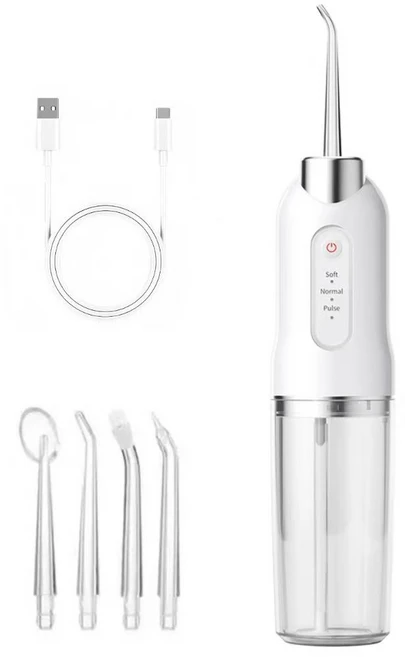 AOSS 방수 휴대용 무선 구강세정기+전용팁4종 세트, 화이트 - 쿠팡