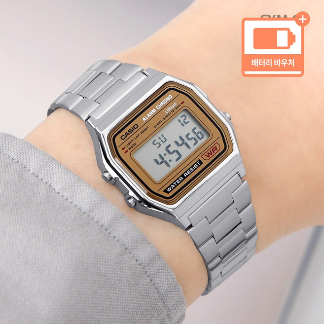 카시오 레트로 빈티지 사각 디지털 실버골드 공용 프리버클 메탈시계