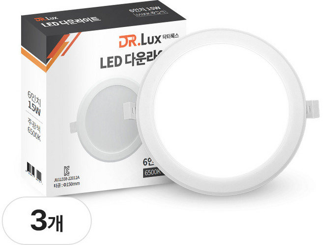 닥터룩스 LED 다운라이트 6인치 15W 방습형, 3개