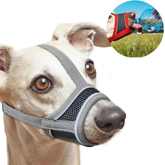 반려견 핥지방지 통기성 물림방지 마스크 입마개 강아지 메쉬, 1개, 그레이