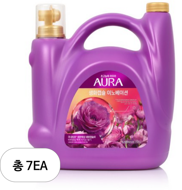 AURA 생화캡슐 섬유유연제 자스민머스크향 본품, 5.5L, 7개