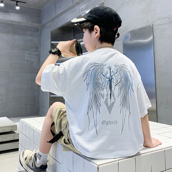 비비키드 주니어 상의 하의 세트 남아 여름 세트 초중생 날개검 그림 포인트 반팔티 카고반바지 초등생 상하세트 (881014)