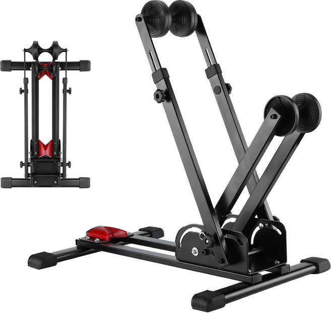 자전거 스탠드 보관 프레임 공간절약 받침대 세우는거 보관대 이지폴더 실내자전거거치대 전도 방지 스탠드 방청 내식성 수직 수납 공간 절약형, 블랙