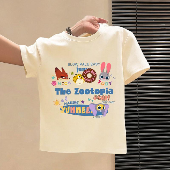 주토피아 반팔 티셔츠 캐릭터 순면 남아 여아 봄 어린이 키즈 주디 닉, 1개, 살구베이지 (스타일 2)