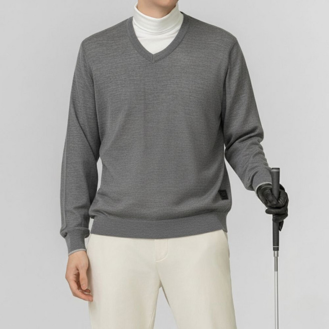 베러투데이 남성 골프웨어 사계절 솔리드 V넥 긴팔 니트 티셔츠