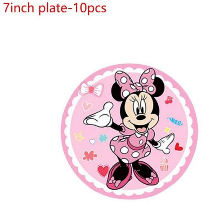 만화 미니 마우스 파티 장식 종이 컵 일회용 식기 접시 식탁보 생일 샤워, 1개, 15. 7inch plate-10pcs
