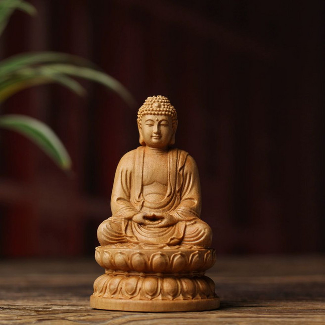 8cm 불상 나무 목불상 아미타불 불교용품 부처님 미니불상 가정용 불교굿즈 관세음보살, 1개, C. 측백나무 연꽃 12cm 선물상자 포함